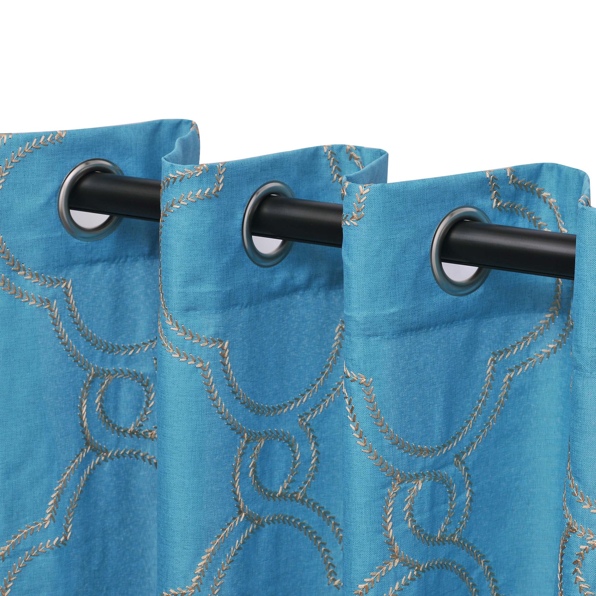 Embroidered Moroccan Sheer Grommet Curtain Panel Set - Aquarius