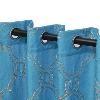 Embroidered Moroccan Sheer Grommet Curtain Panel Set - Aquarius