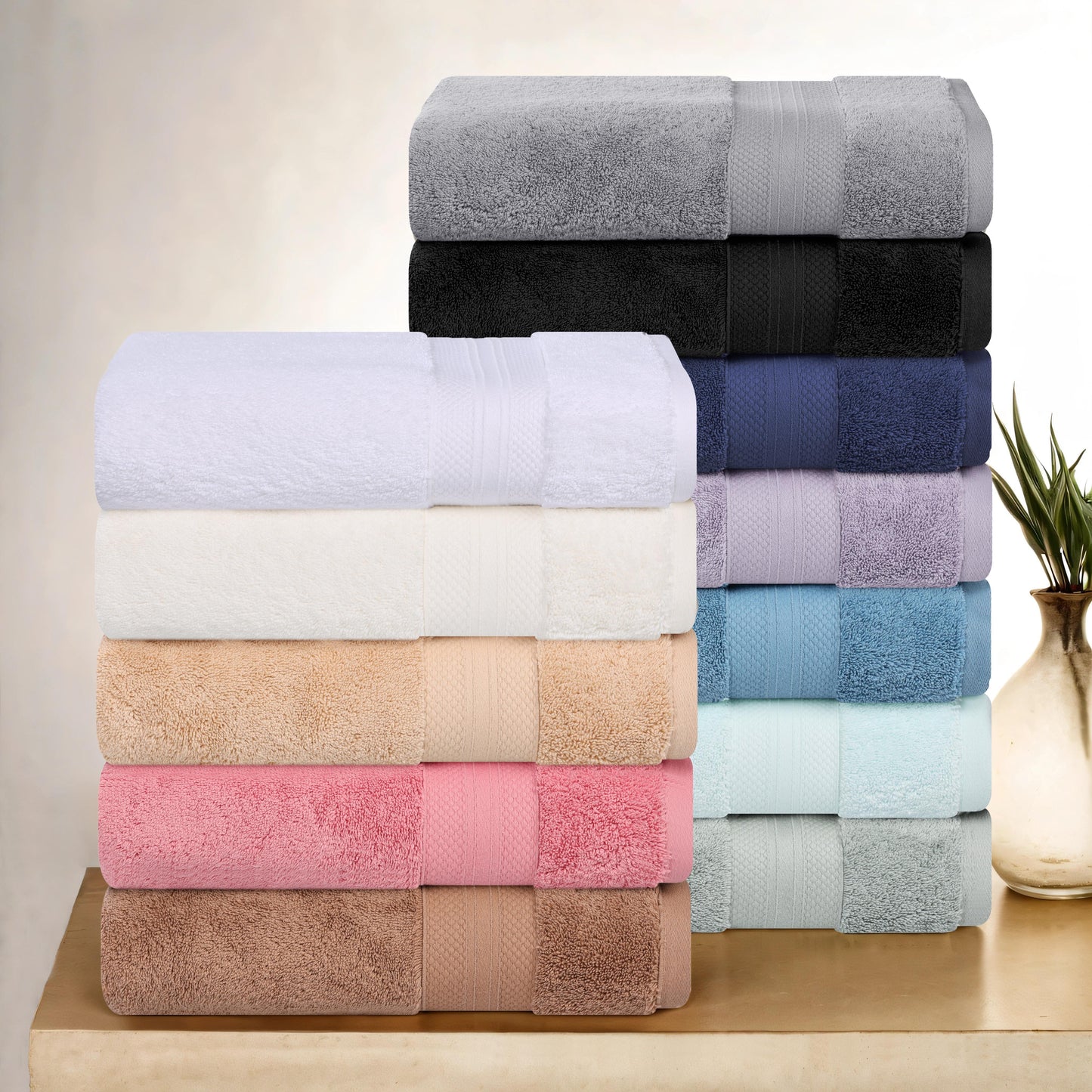 Turkish Cotton Highly Absorbent Solid 12 Piece Ultra Plush Towel Set