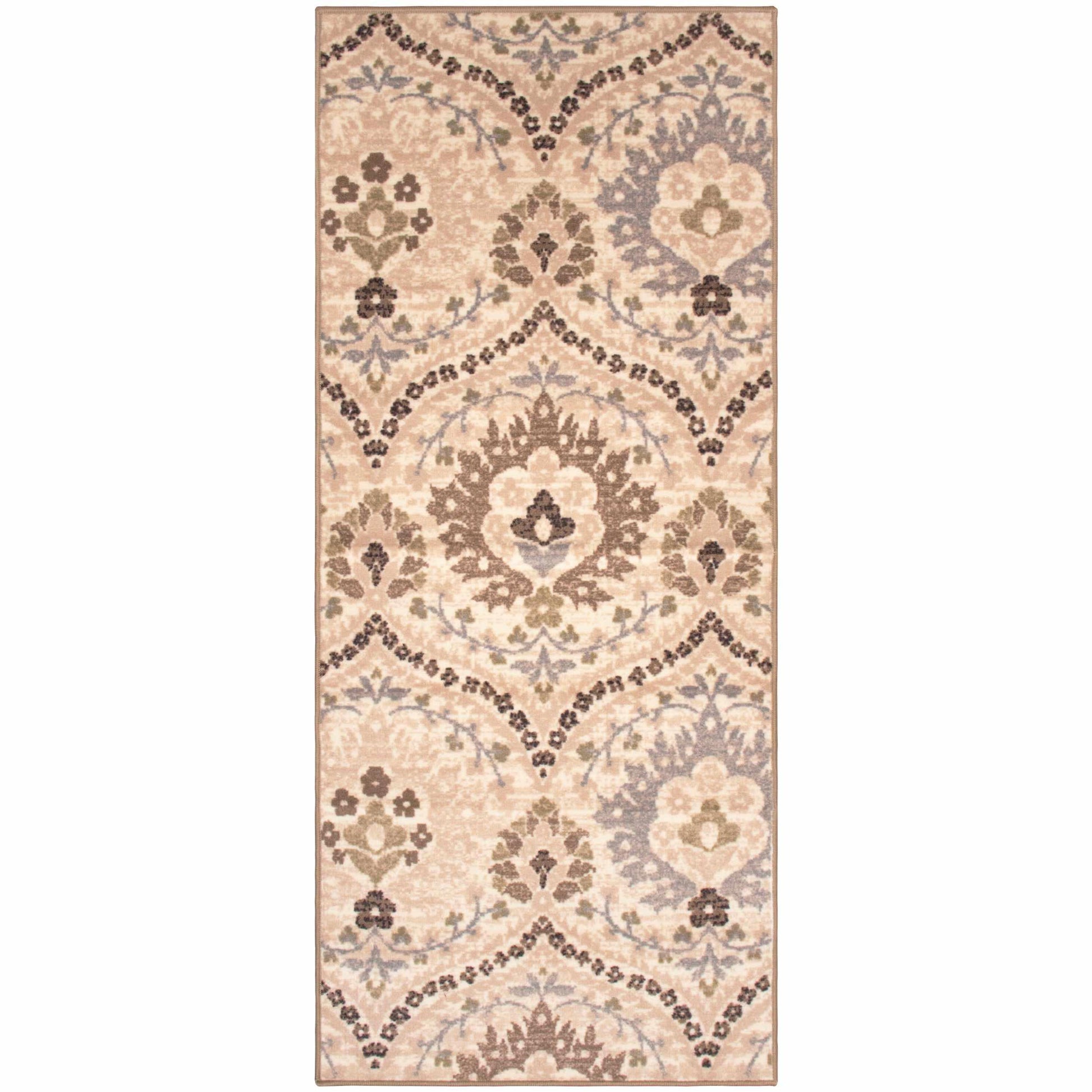  Augusta Rustic Floral Damask Non-Slip Indoor Washable Area Rug