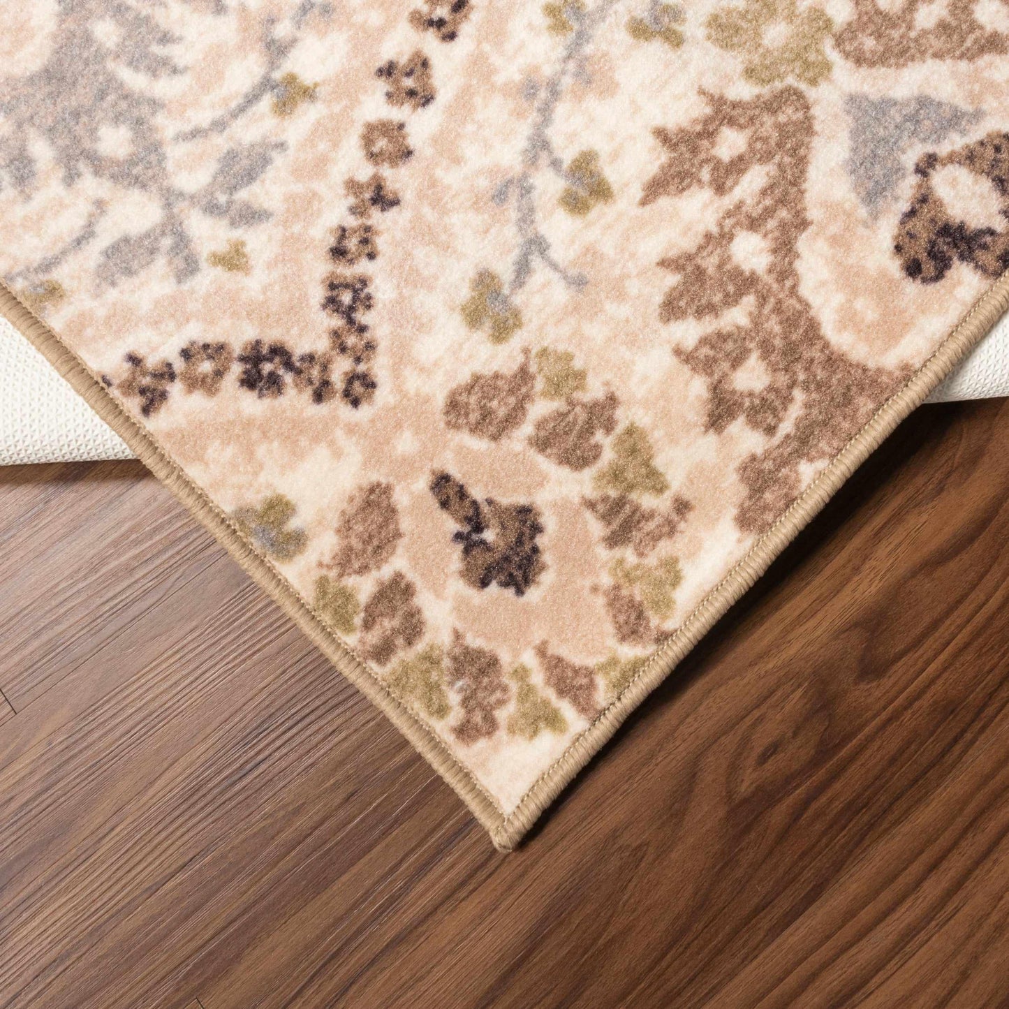  Augusta Rustic Floral Damask Non-Slip Indoor Washable Area Rug 