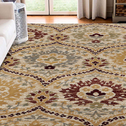 Augusta Oriental Vintage Floral Damask Indoor Area Rug or Runner Rug - Camel