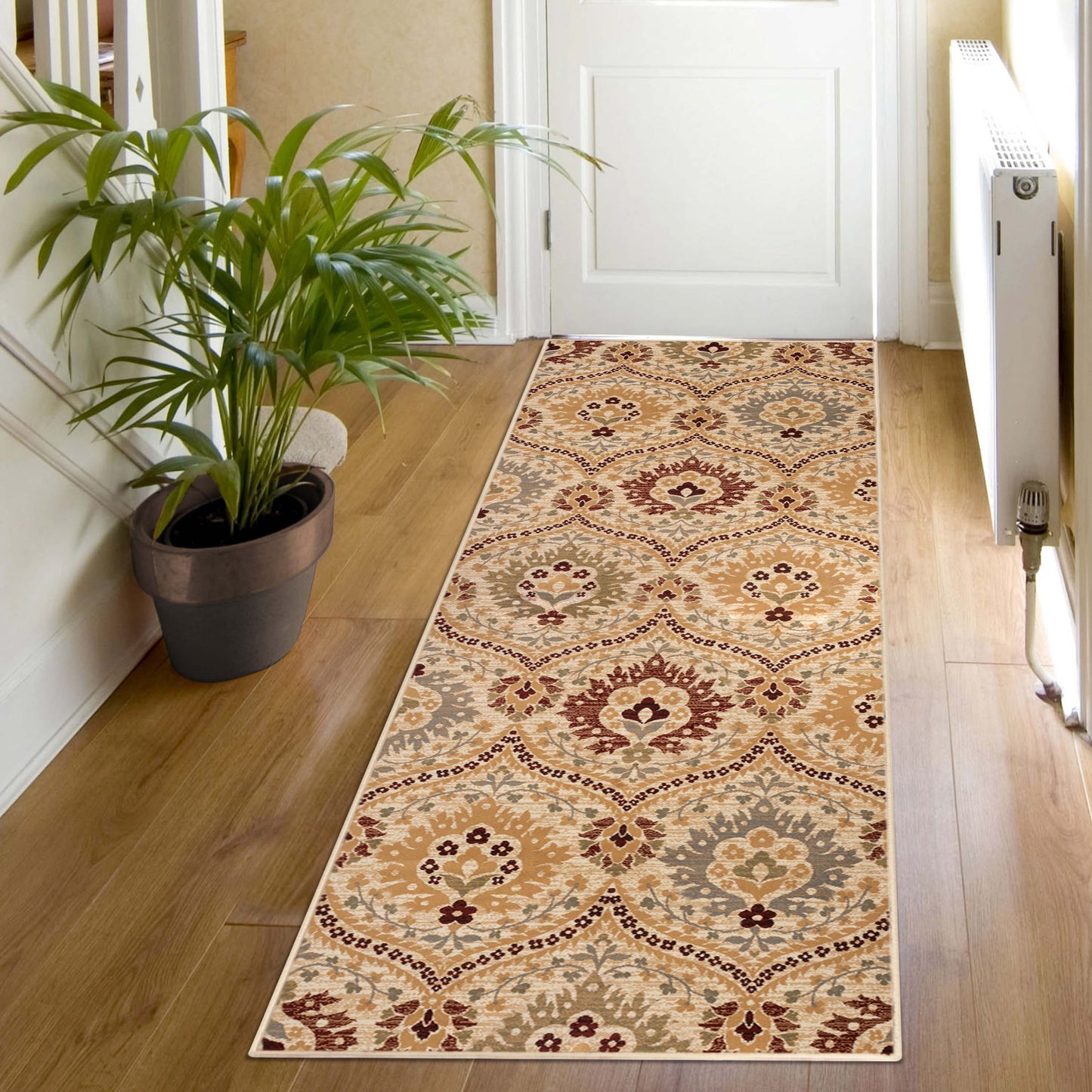 Augusta Oriental Vintage Floral Damask Indoor Area Rug or Runner Rug - Camel