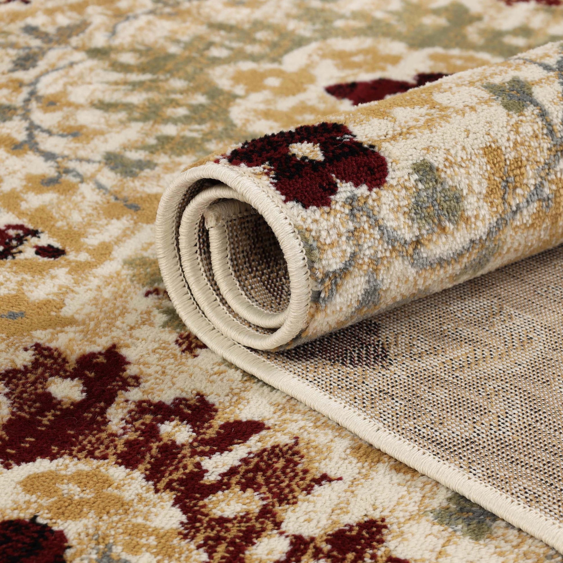 Augusta Oriental Vintage Floral Damask Indoor Area Rug or Runner Rug - Camel