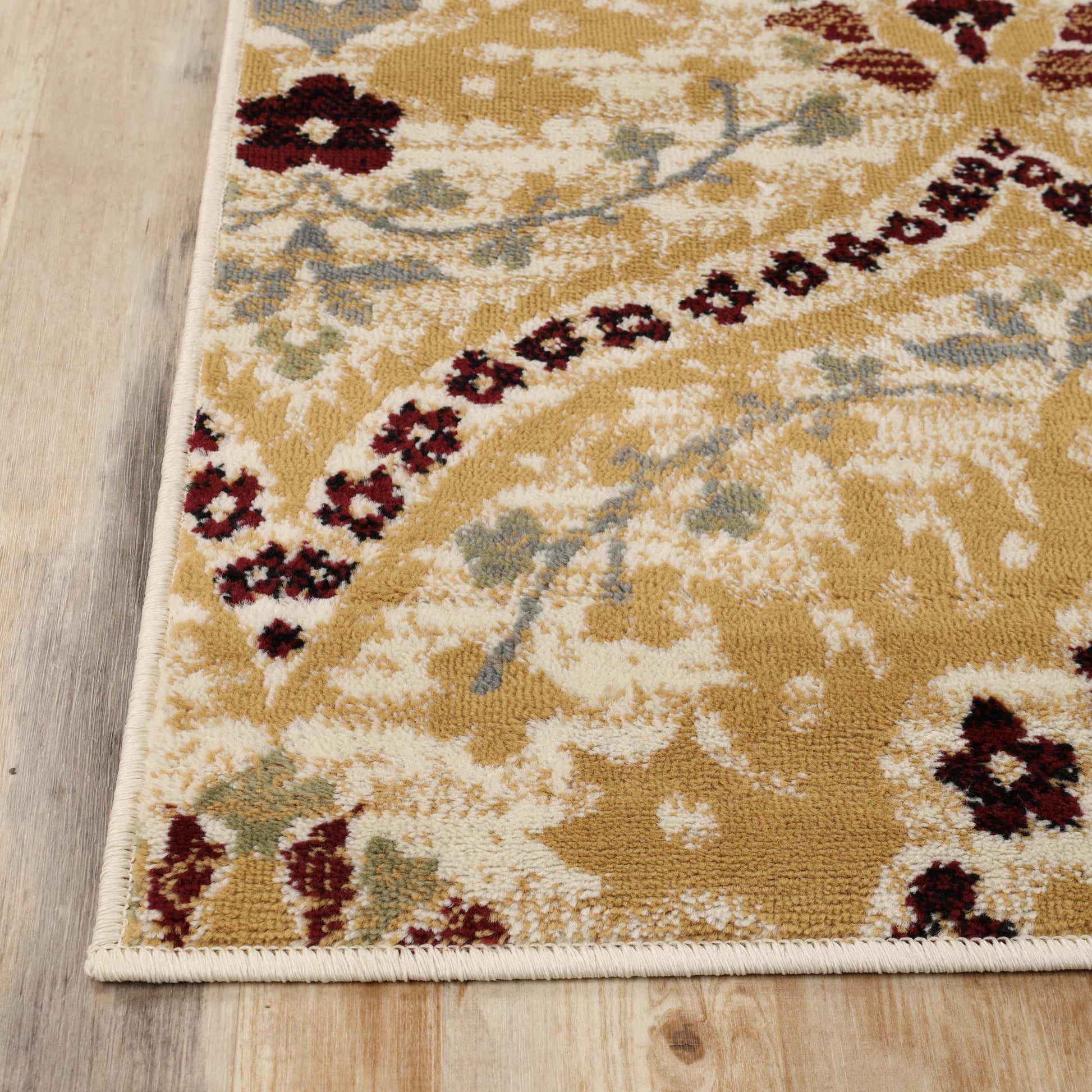 Augusta Oriental Vintage Floral Damask Indoor Area Rug or Runner Rug - Camel
