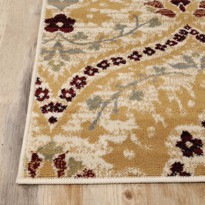 Augusta Oriental Vintage Floral Damask Indoor Area Rug or Runner Rug - Camel