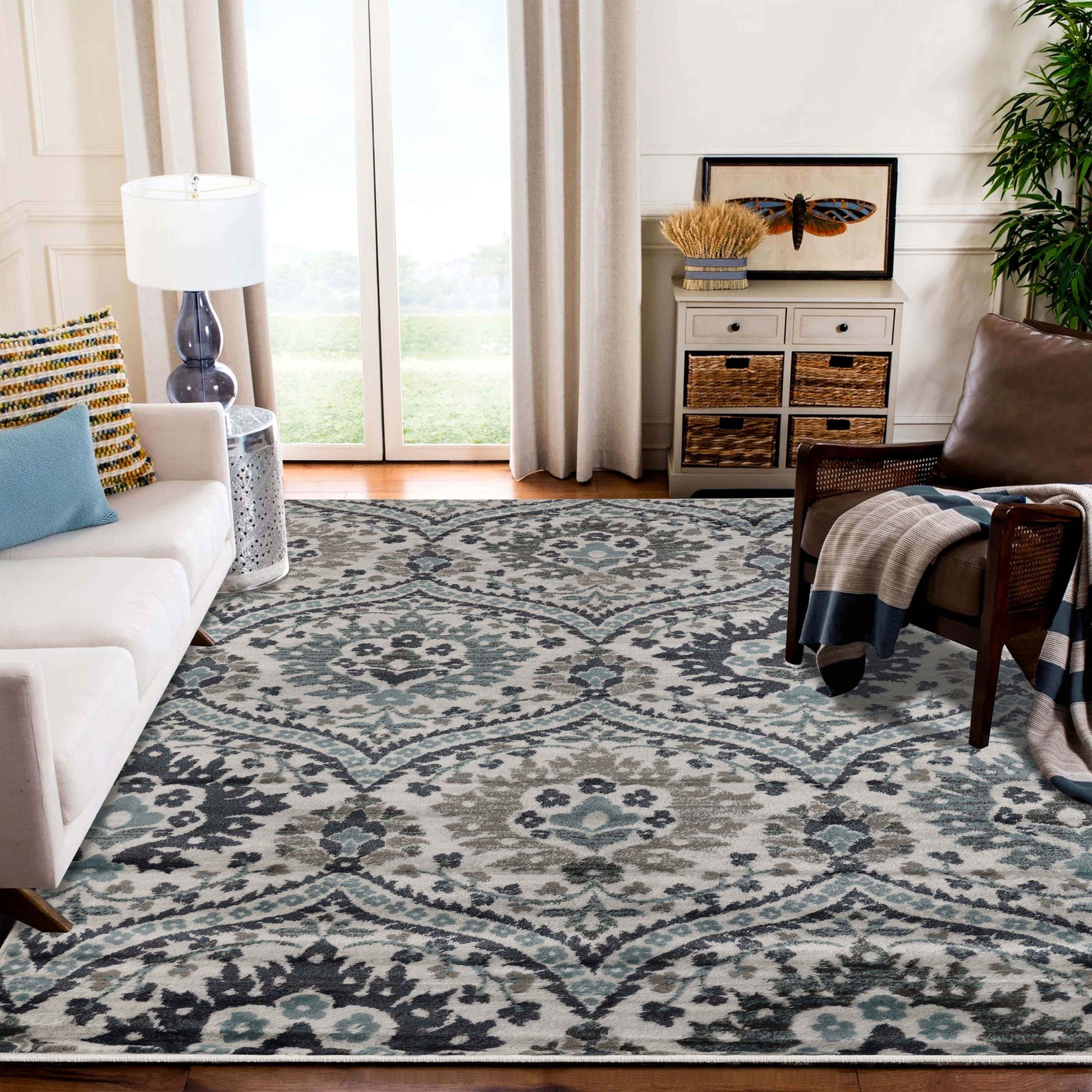 Augusta Oriental Vintage Floral Damask Indoor Area Rug or Runner Rug - DeepRoyal