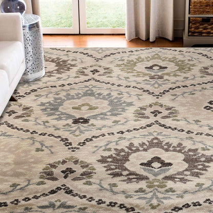 Augusta Oriental Vintage Floral Damask Indoor Area Rug or Runner Rug - Ivory