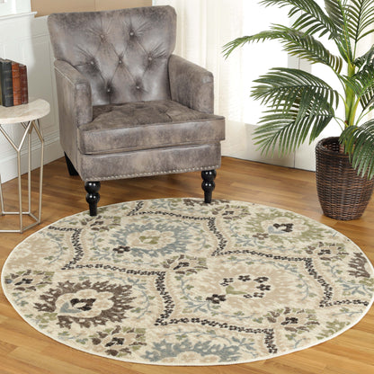 Augusta Oriental Vintage Floral Damask Indoor Area Rug or Runner Rug - Ivory