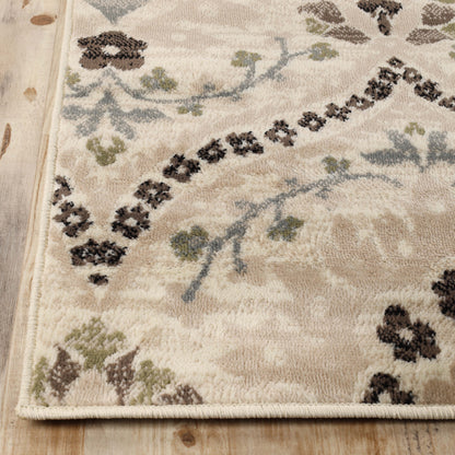 Augusta Oriental Vintage Floral Damask Indoor Area Rug or Runner Rug - Ivory