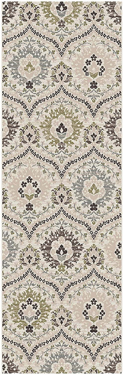 Augusta Oriental Vintage Floral Damask Indoor Area Rug or Runner Rug - Ivory
