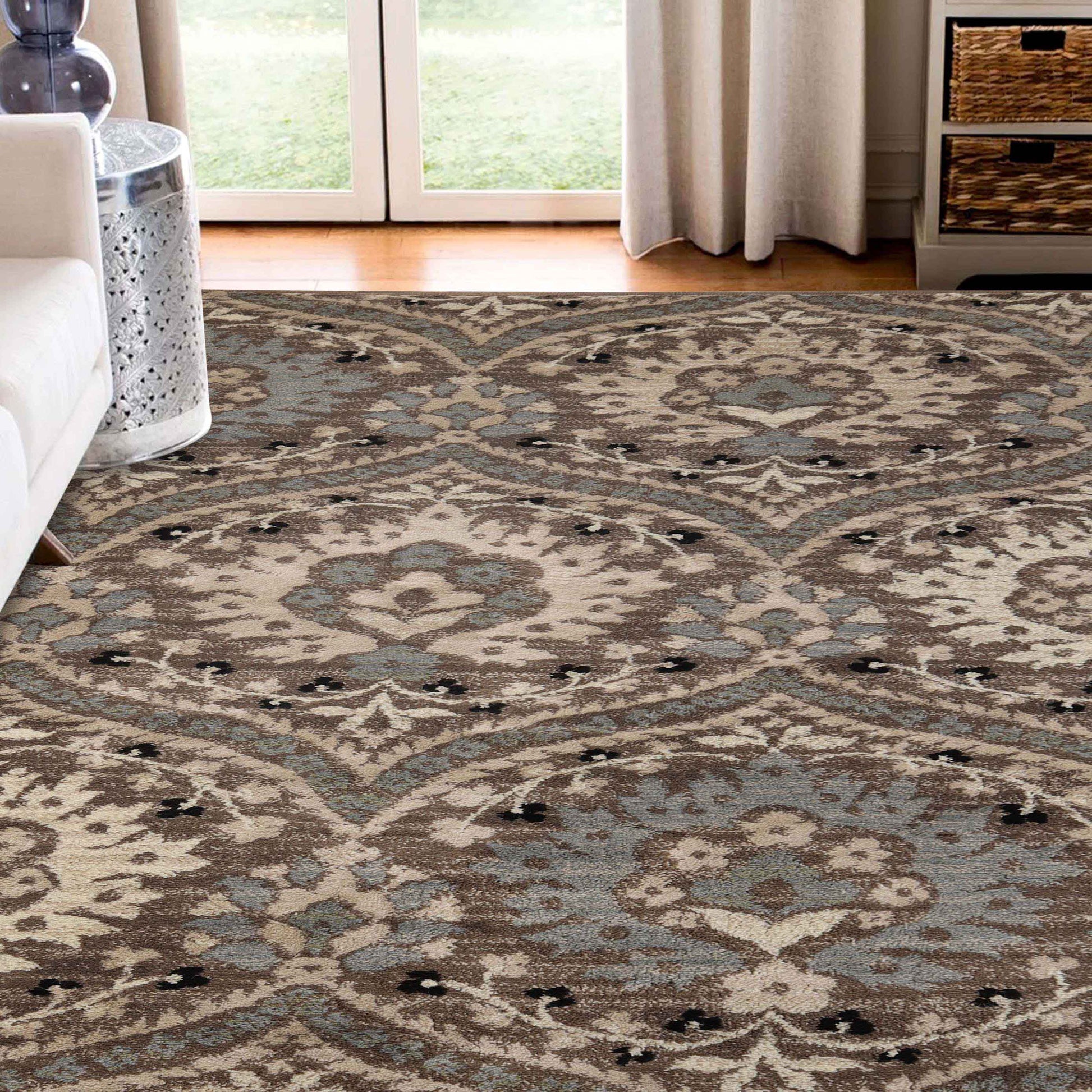 Augusta Oriental Vintage Floral Damask Indoor Area Rug or Runner Rug - LightBlue
