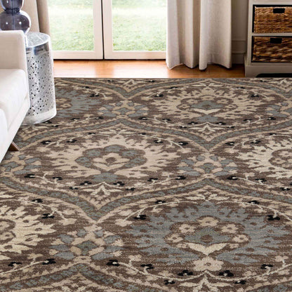 Augusta Oriental Vintage Floral Damask Indoor Area Rug or Runner Rug - LightBlue