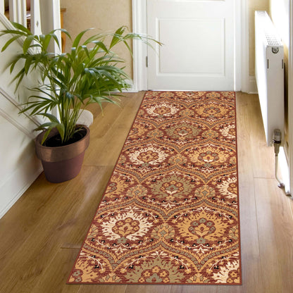 Augusta Oriental Vintage Floral Damask Indoor Area Rug or Runner Rug - Red