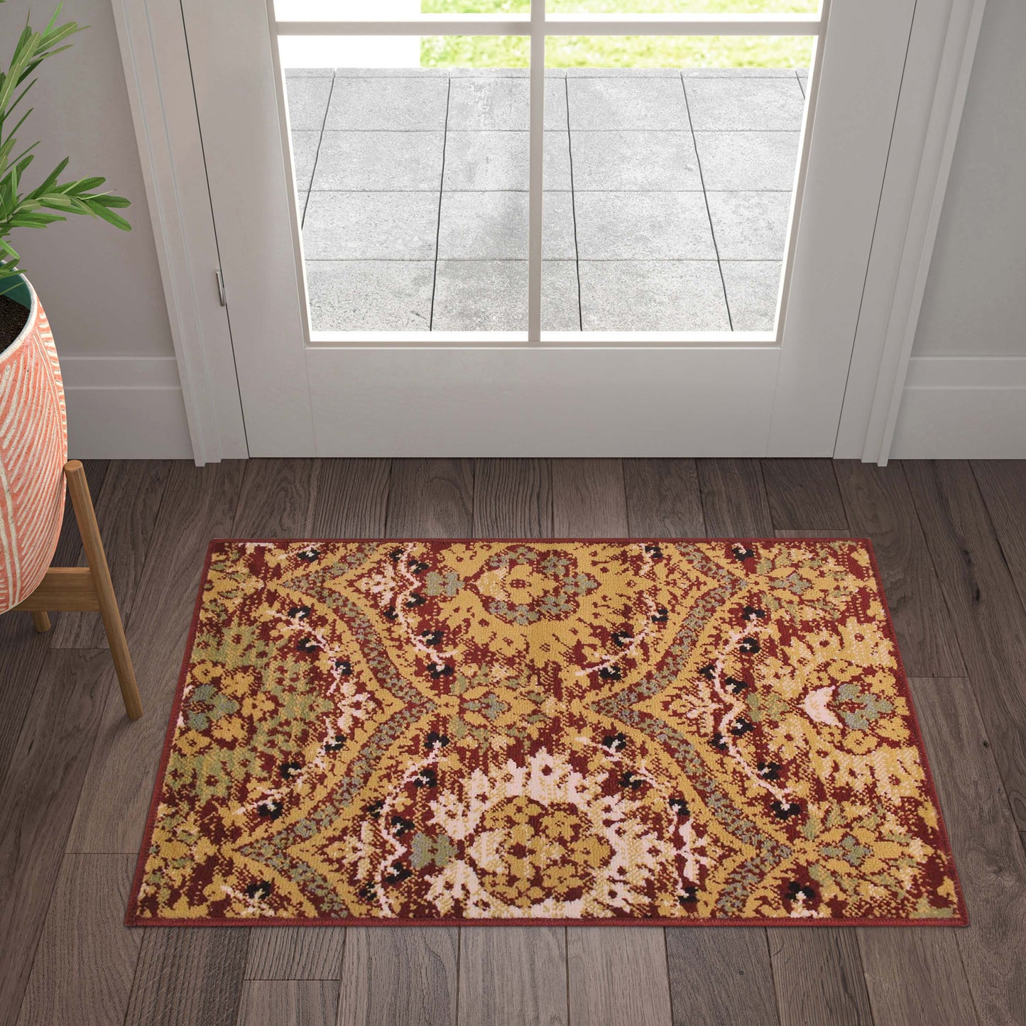 Augusta Oriental Vintage Floral Damask Indoor Area Rug or Runner Rug - Red
