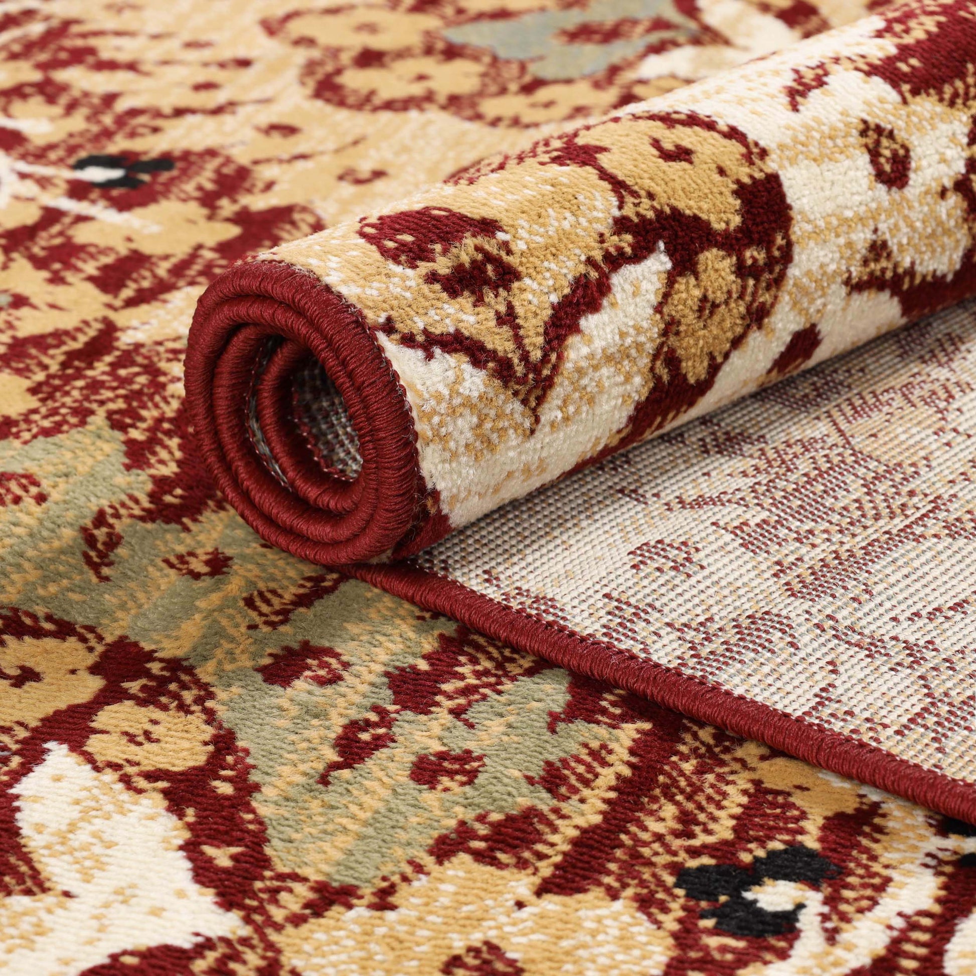 Augusta Oriental Vintage Floral Damask Indoor Area Rug or Runner Rug - Red