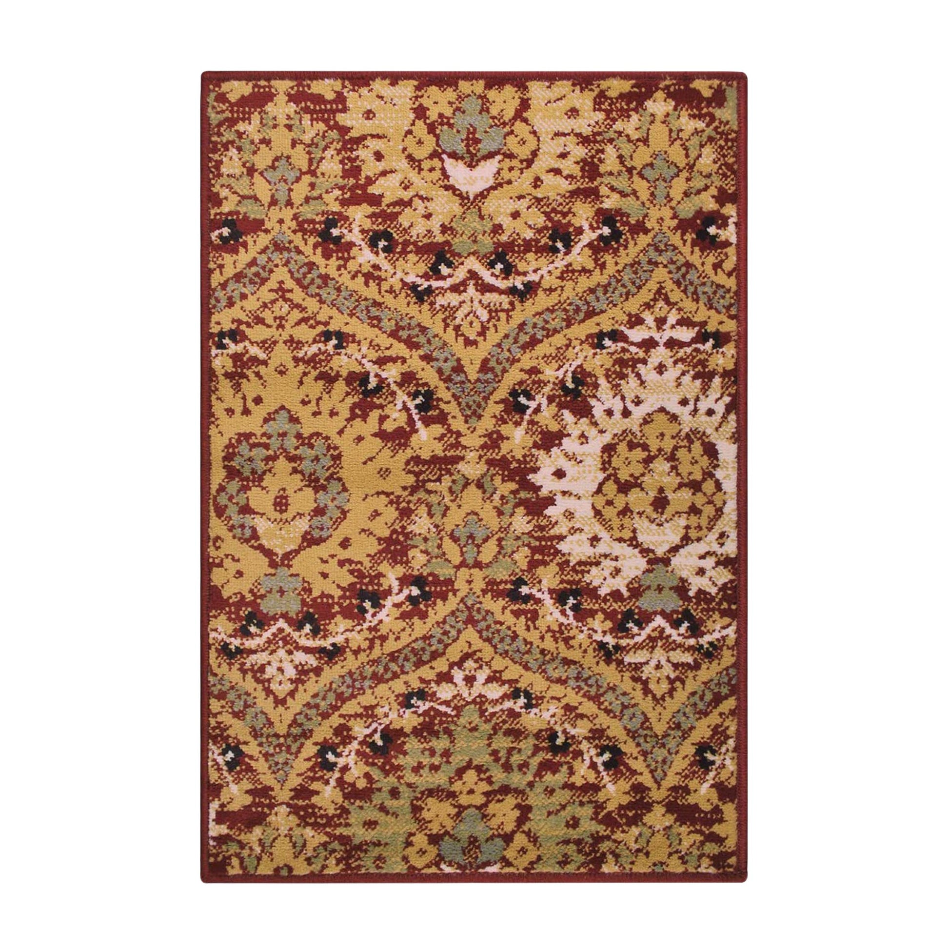 Augusta Oriental Vintage Floral Damask Indoor Area Rug or Runner Rug - Red