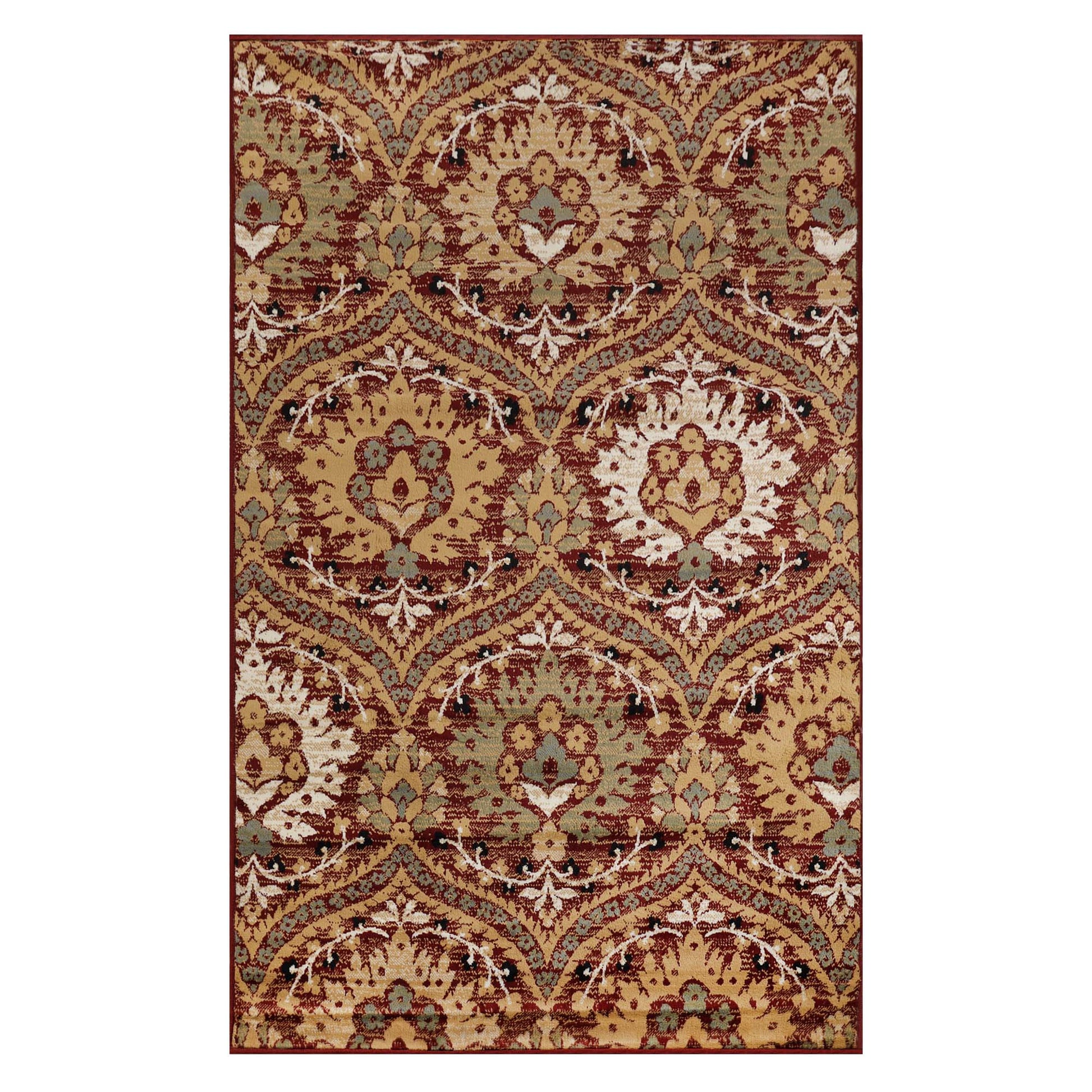 Augusta Oriental Vintage Floral Damask Indoor Area Rug or Runner Rug - Red