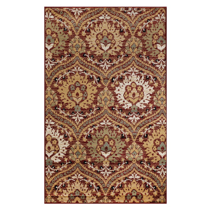 Augusta Oriental Vintage Floral Damask Indoor Area Rug or Runner Rug - Red