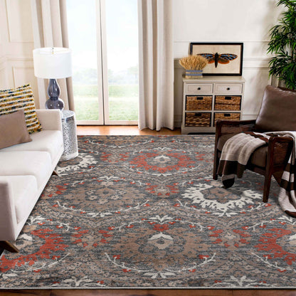 Augusta Oriental Vintage Floral Damask Indoor Area Rug or Runner Rug - Rust