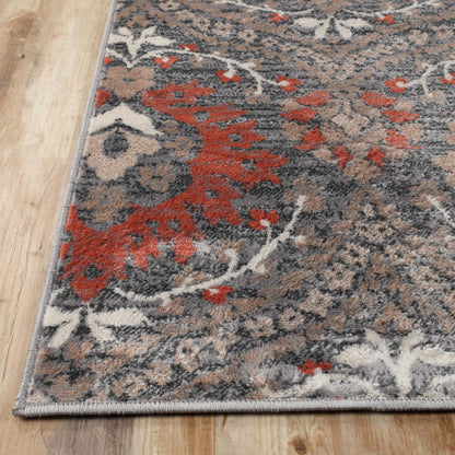 Augusta Oriental Vintage Floral Damask Indoor Area Rug or Runner Rug - Rust