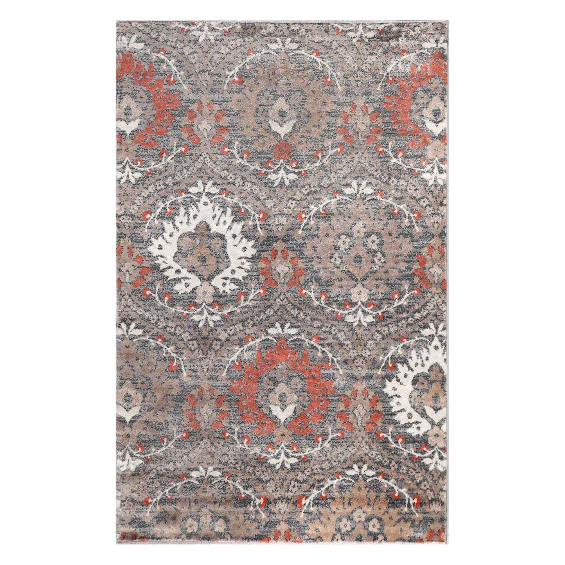 Augusta Oriental Vintage Floral Damask Indoor Area Rug or Runner Rug - Rust
