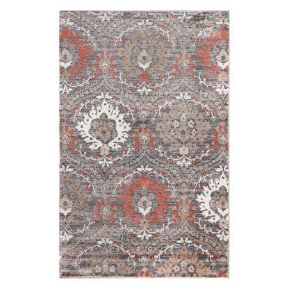 Augusta Oriental Vintage Floral Damask Indoor Area Rug or Runner Rug - Rust