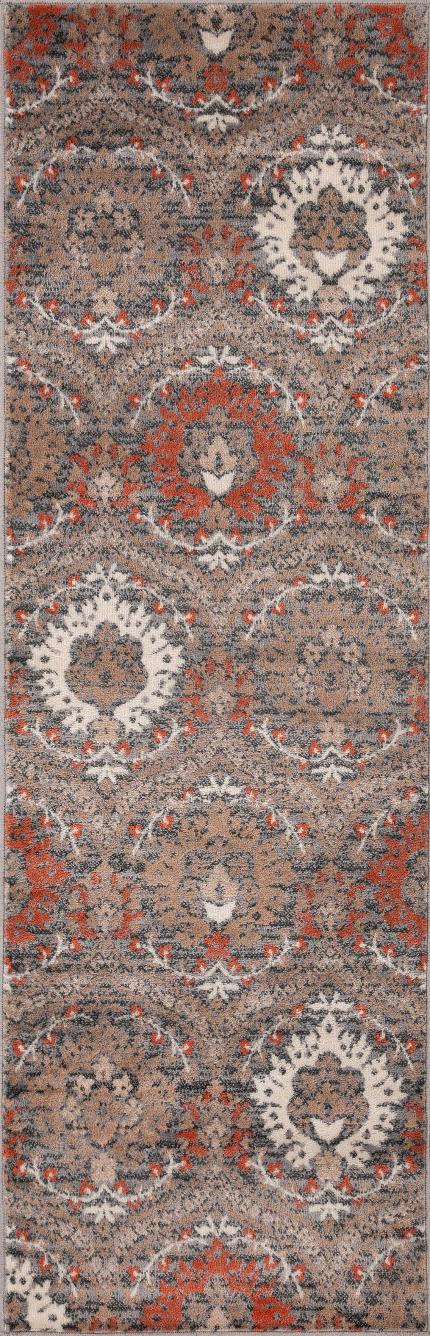 Augusta Oriental Vintage Floral Damask Indoor Area Rug or Runner Rug - Rust