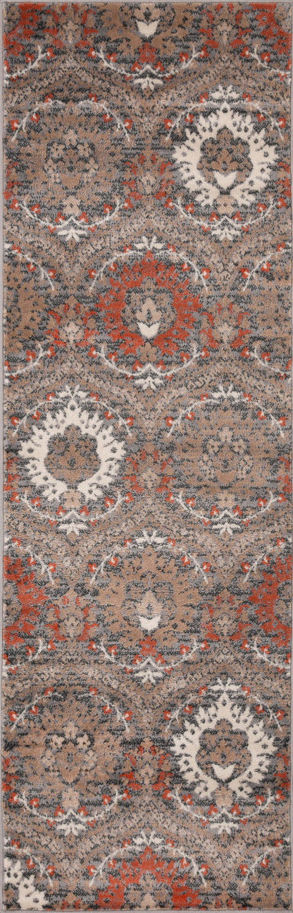 Augusta Oriental Vintage Floral Damask Indoor Area Rug or Runner Rug - Rust
