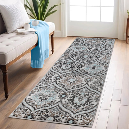 Augusta Oriental Vintage Floral Damask Indoor Area Rug or Runner Rug - Turquoise