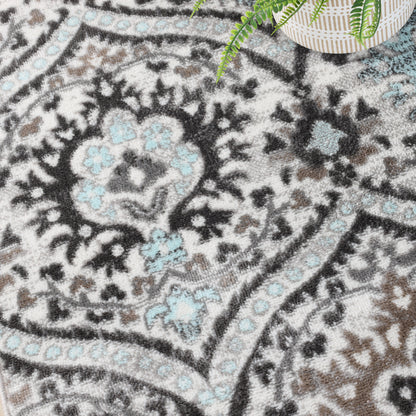 Augusta Oriental Vintage Floral Damask Indoor Area Rug or Runner Rug - Turquoise