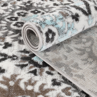 Augusta Oriental Vintage Floral Damask Indoor Area Rug or Runner Rug - Turquoise