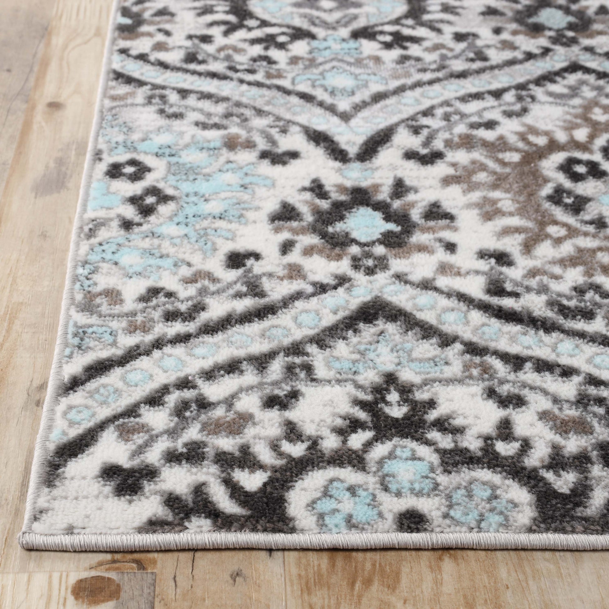 Augusta Oriental Vintage Floral Damask Indoor Area Rug or Runner Rug - Turquoise