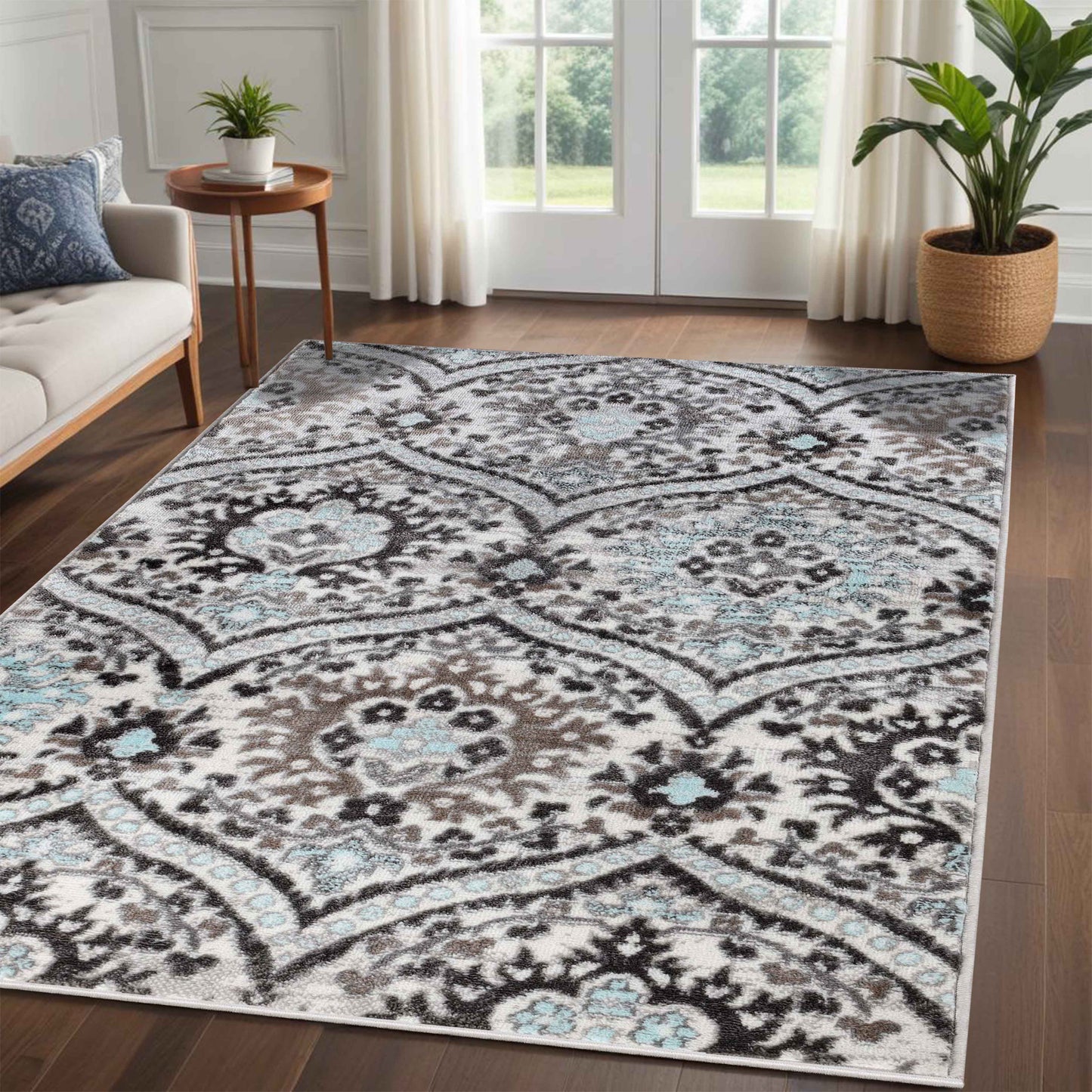 Augusta Oriental Vintage Floral Damask Indoor Area Rug or Runner Rug - Turquoise