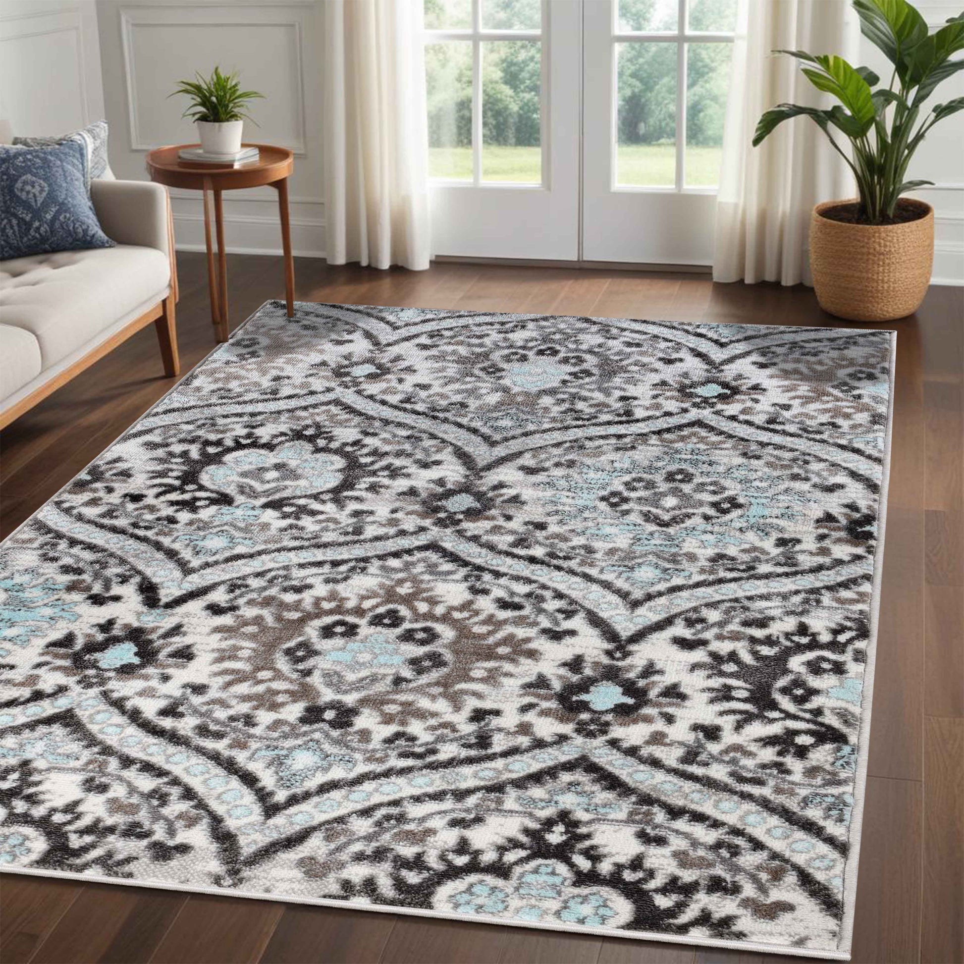 Augusta Oriental Vintage Floral Damask Indoor Area Rug or Runner Rug - Turquoise