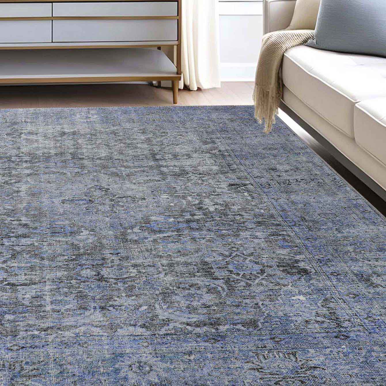 Huda Distressed Rustic Floral Geometric Medallion Indoor Area Rug - Azure