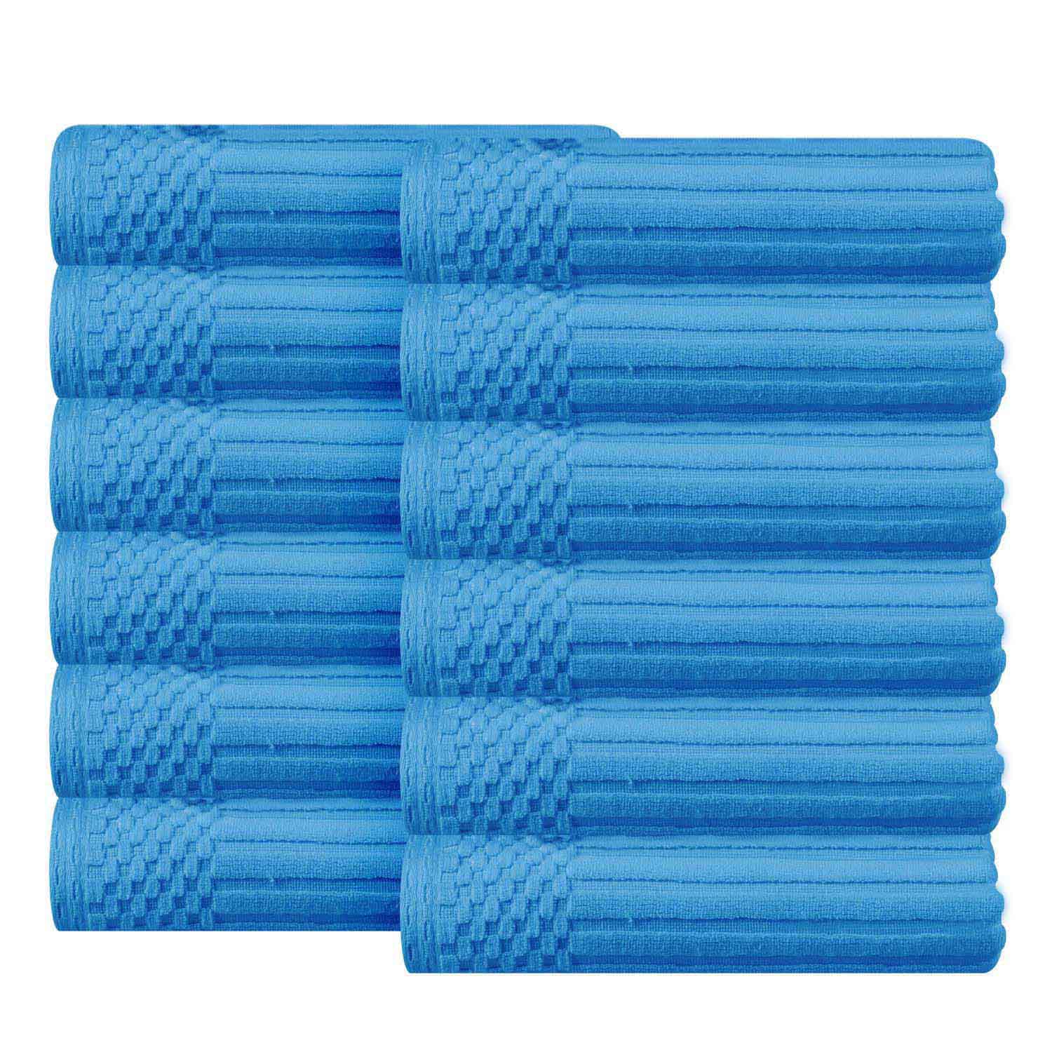 Soho Ribbed Cotton Absorbent Face Towel / Washcloth Set of 12 - Azure