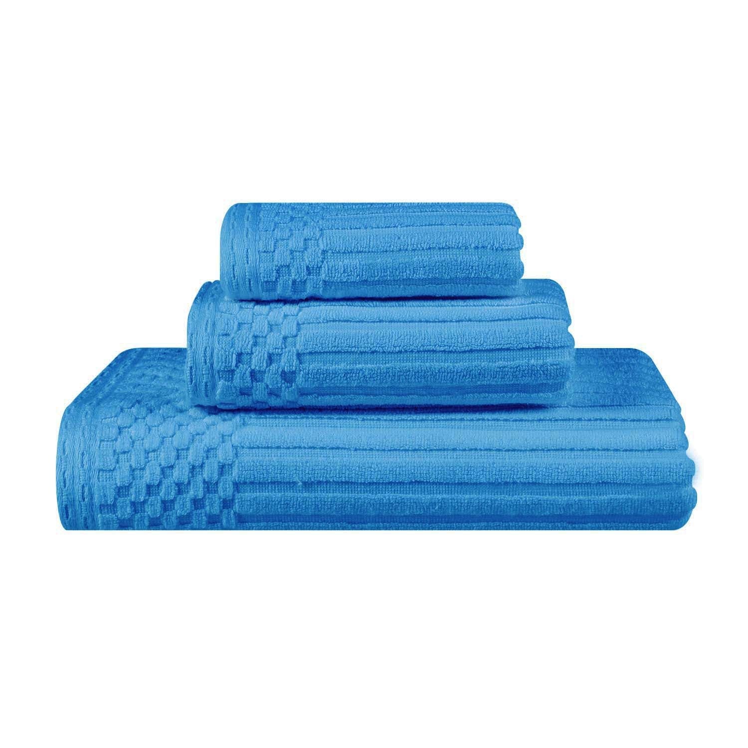 Soho Ribbed Cotton Absorbent 3 Piece Assorted Towel Set - Azure