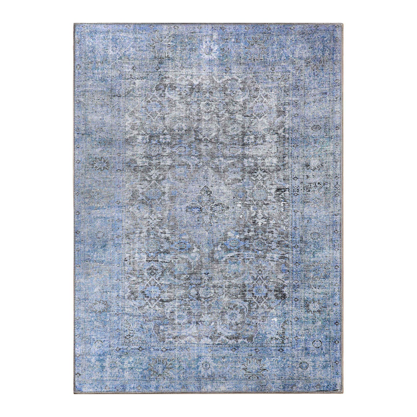Huda Distressed Rustic Floral Geometric Medallion Indoor Area Rug - Azure