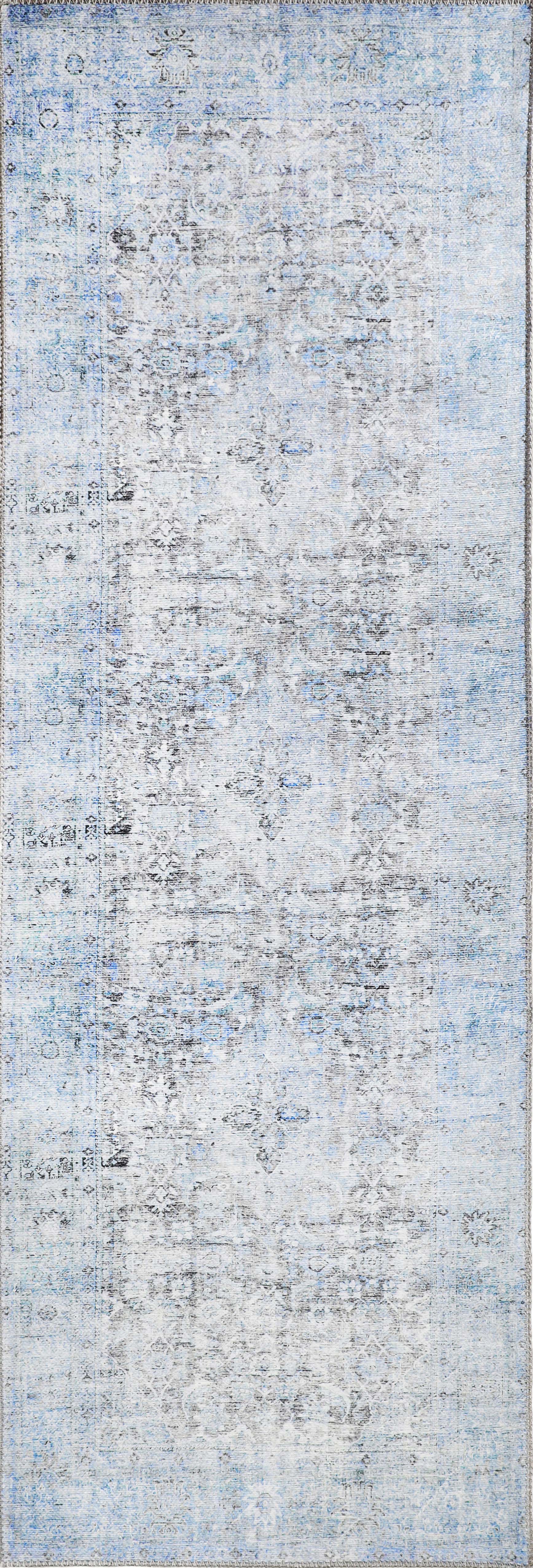 Huda Distressed Rustic Floral Geometric Medallion Indoor Area Rug - Azure