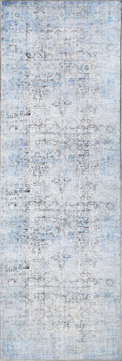Huda Distressed Rustic Floral Geometric Medallion Indoor Area Rug - Azure