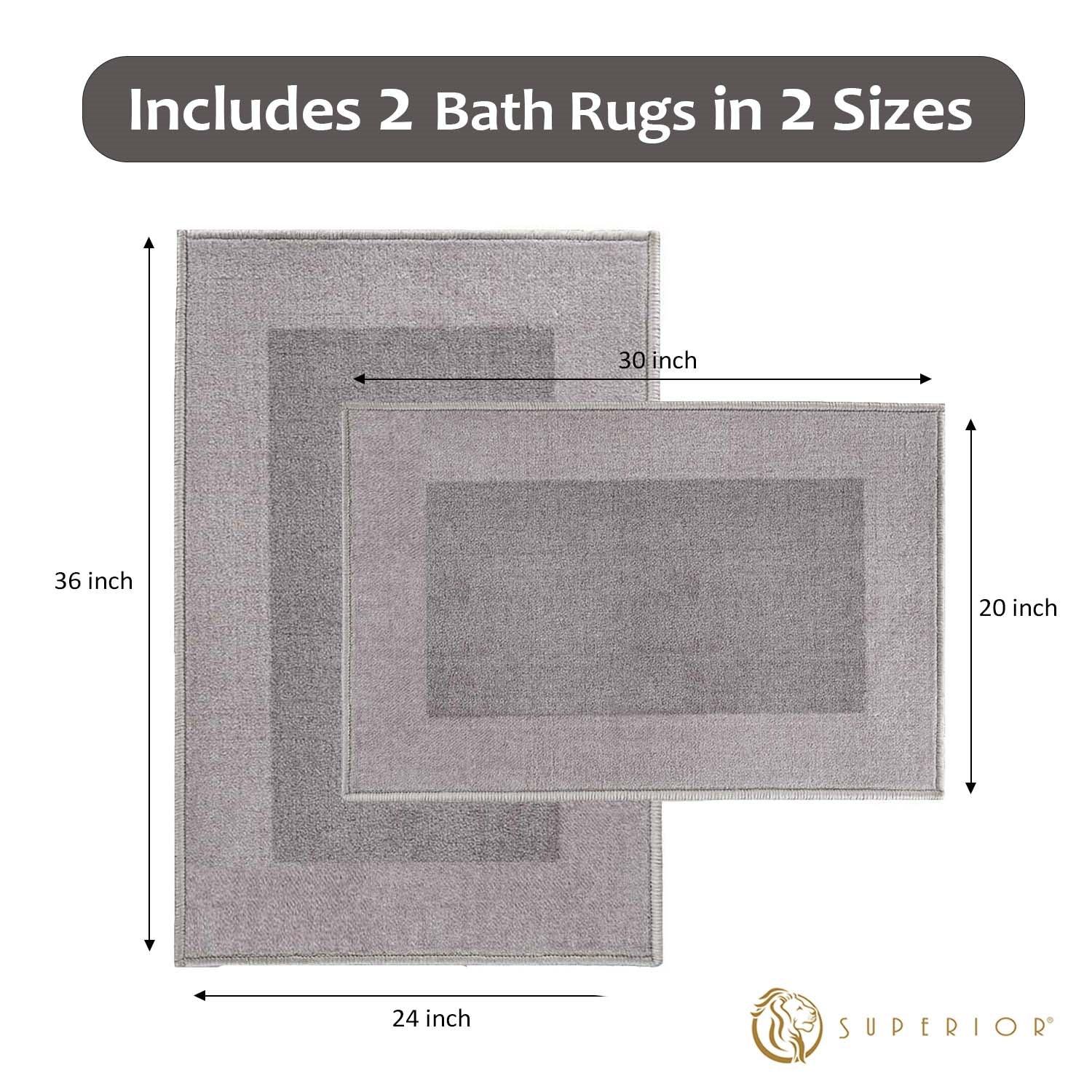  Superior Rome Non-Slip Machine Washable Bath Mat Set - Grey