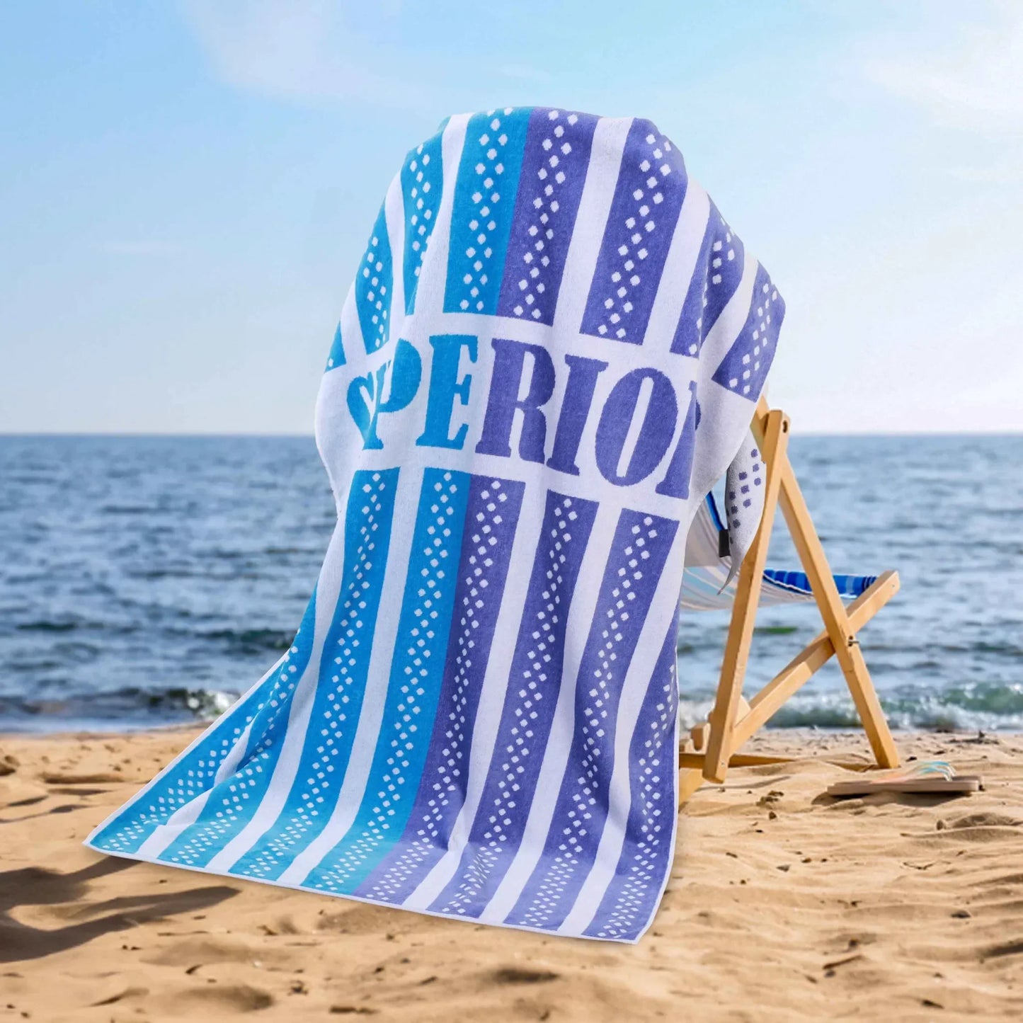 Striped Superior Cotton Velour Terry Large Oversized Beach Towel