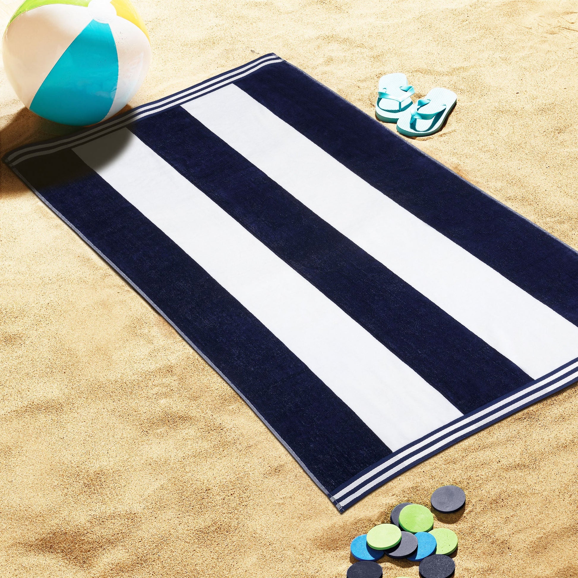 Superior Cabana Stripe Oversized Cotton Beach Towel Set Of 2,4,6 - Blue