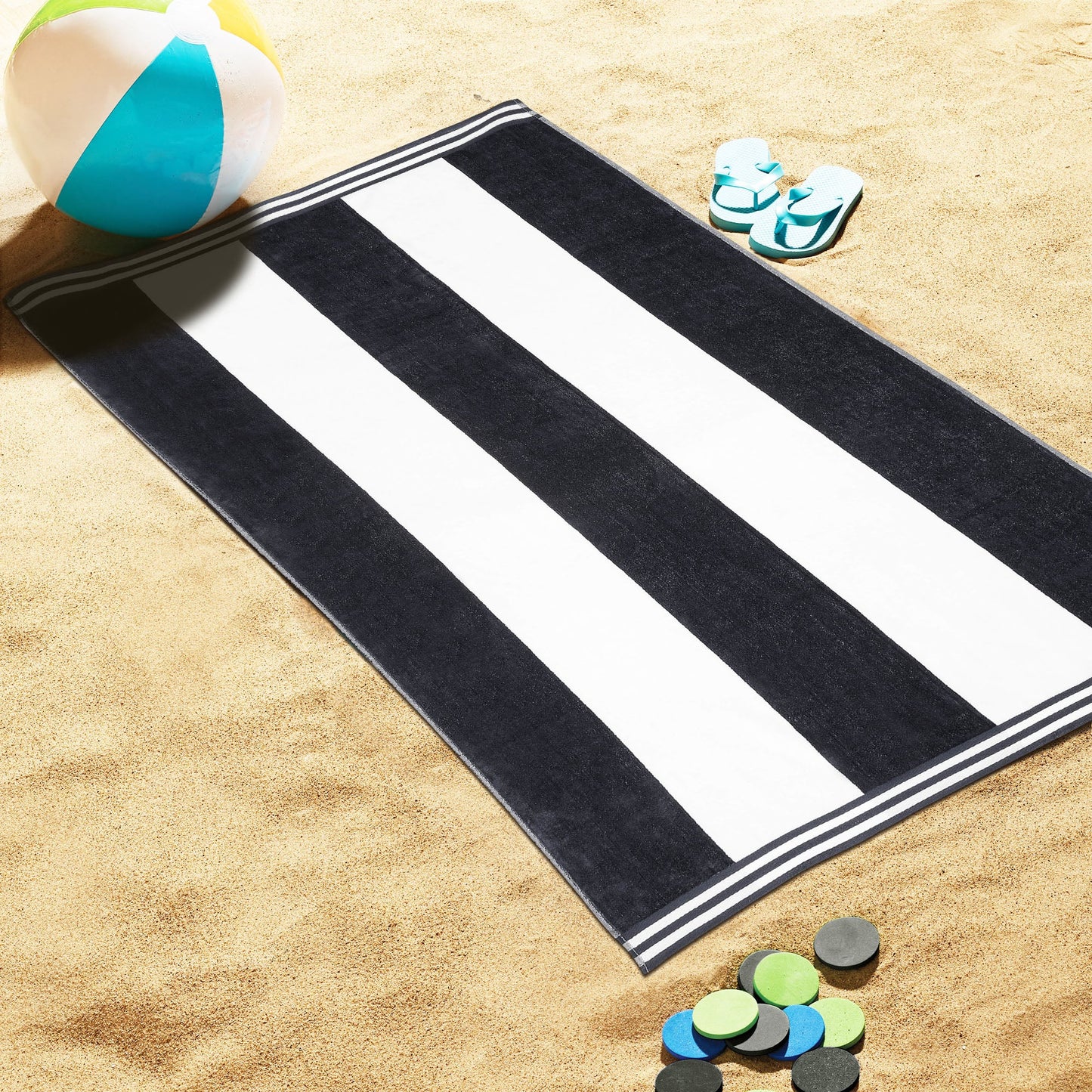Superior Cabana Stripe Oversized Cotton Beach Towel Set Of 2,4,6 - Charcoal