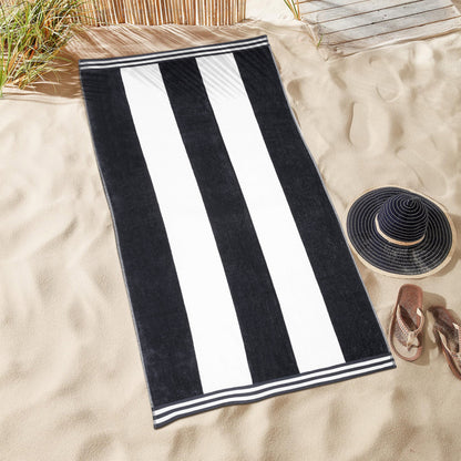 Superior Cabana Stripe Oversized Cotton Beach Towel Set Of 2,4,6 - Charcoal