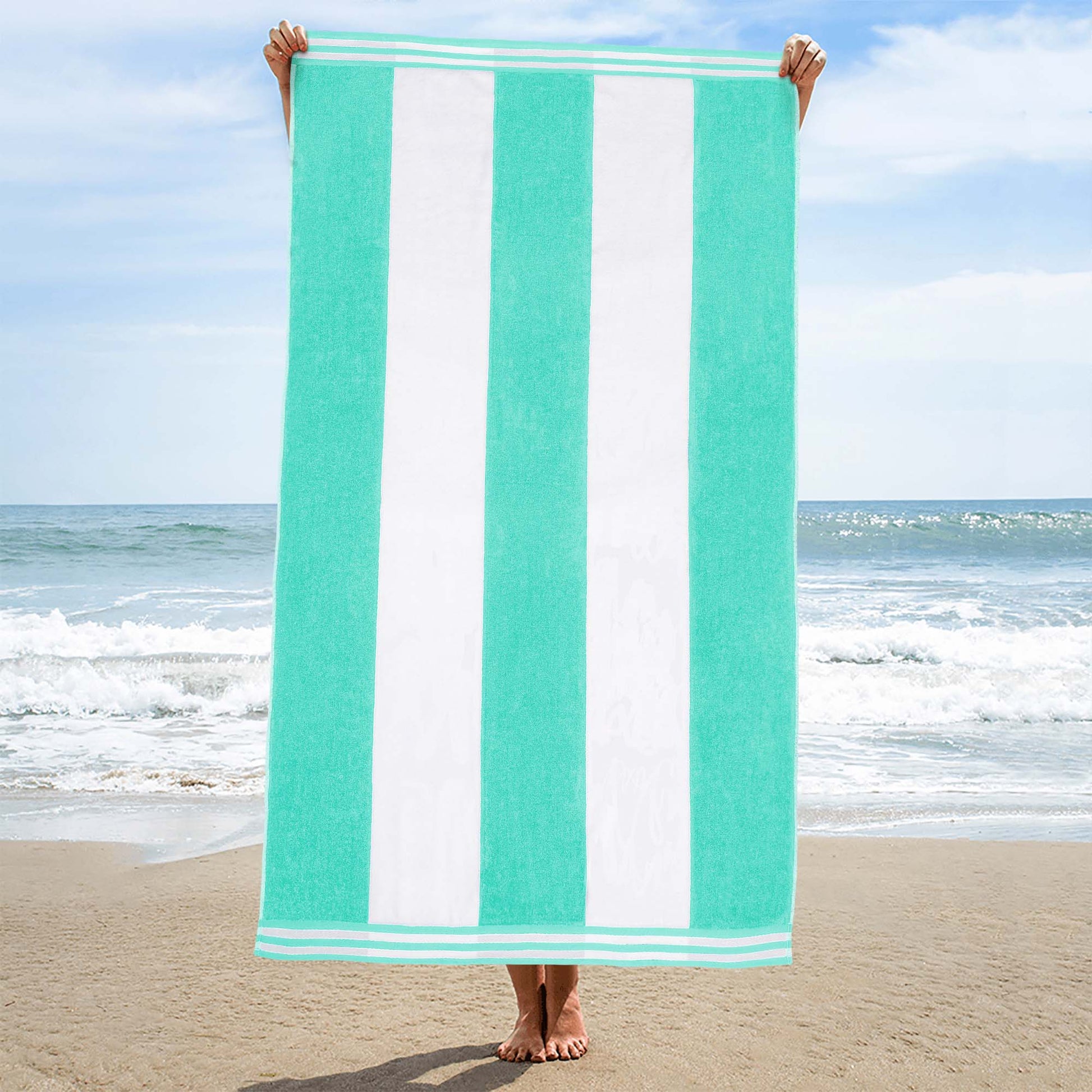 Superior Cabana Stripe Oversized Cotton Beach Towel Set Of 2,4,6 - Mint