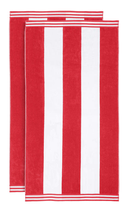 Superior Cabana Stripe Oversized Cotton Beach Towel Set Of 2,4,6 - Red