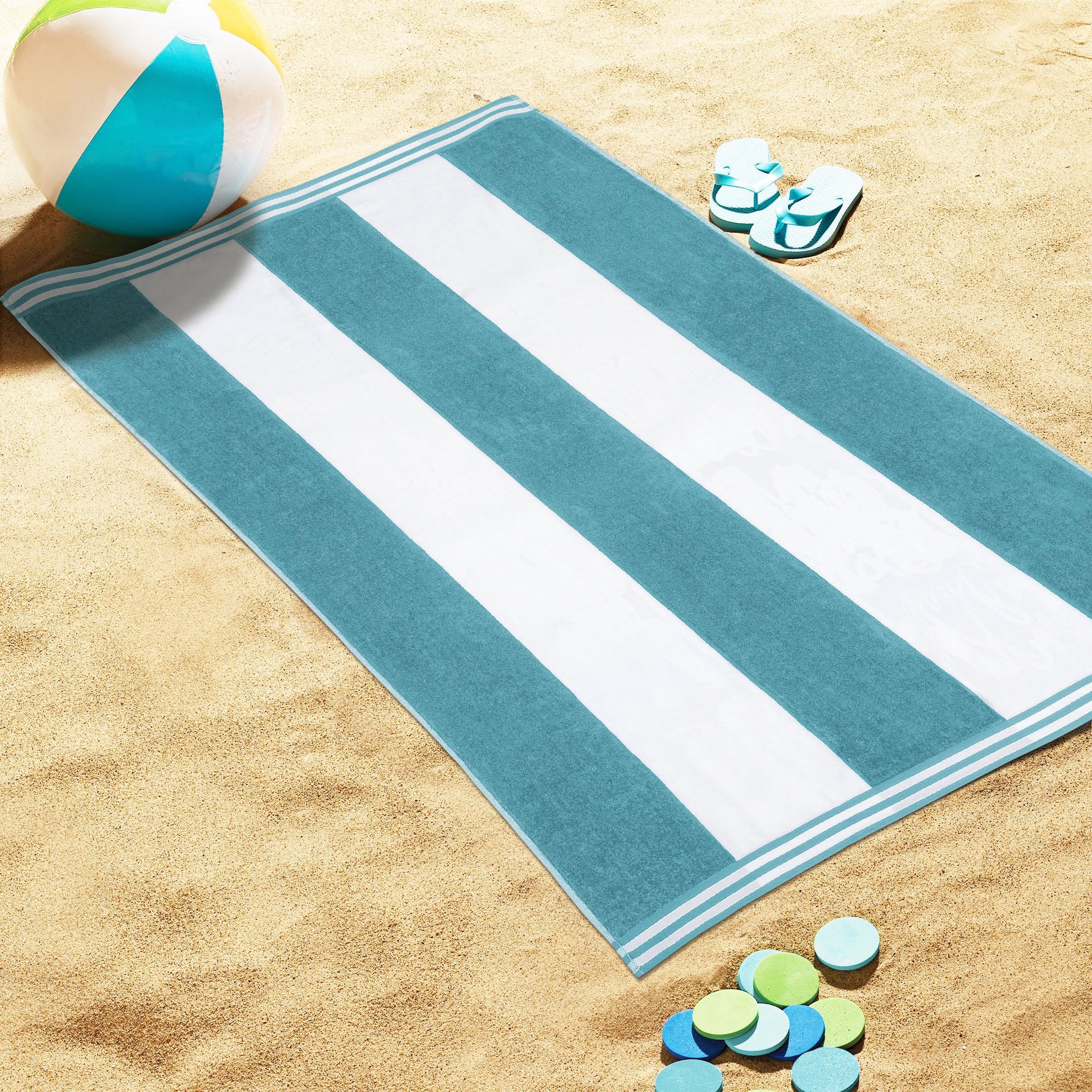 Superior Cabana Stripe Oversized Cotton Beach Towel Set Of 2,4,6 - Turquoise