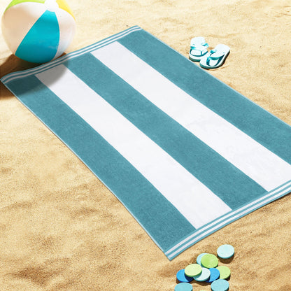Superior Cabana Stripe Oversized Cotton Beach Towel Set Of 2,4,6 - Turquoise